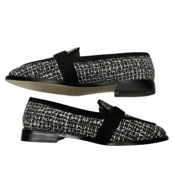 Talbots NWOT Leighton Bouclé Loafers in Black & White 1”heel Leather Sole Sz 6.5 - Picture 10 of 11